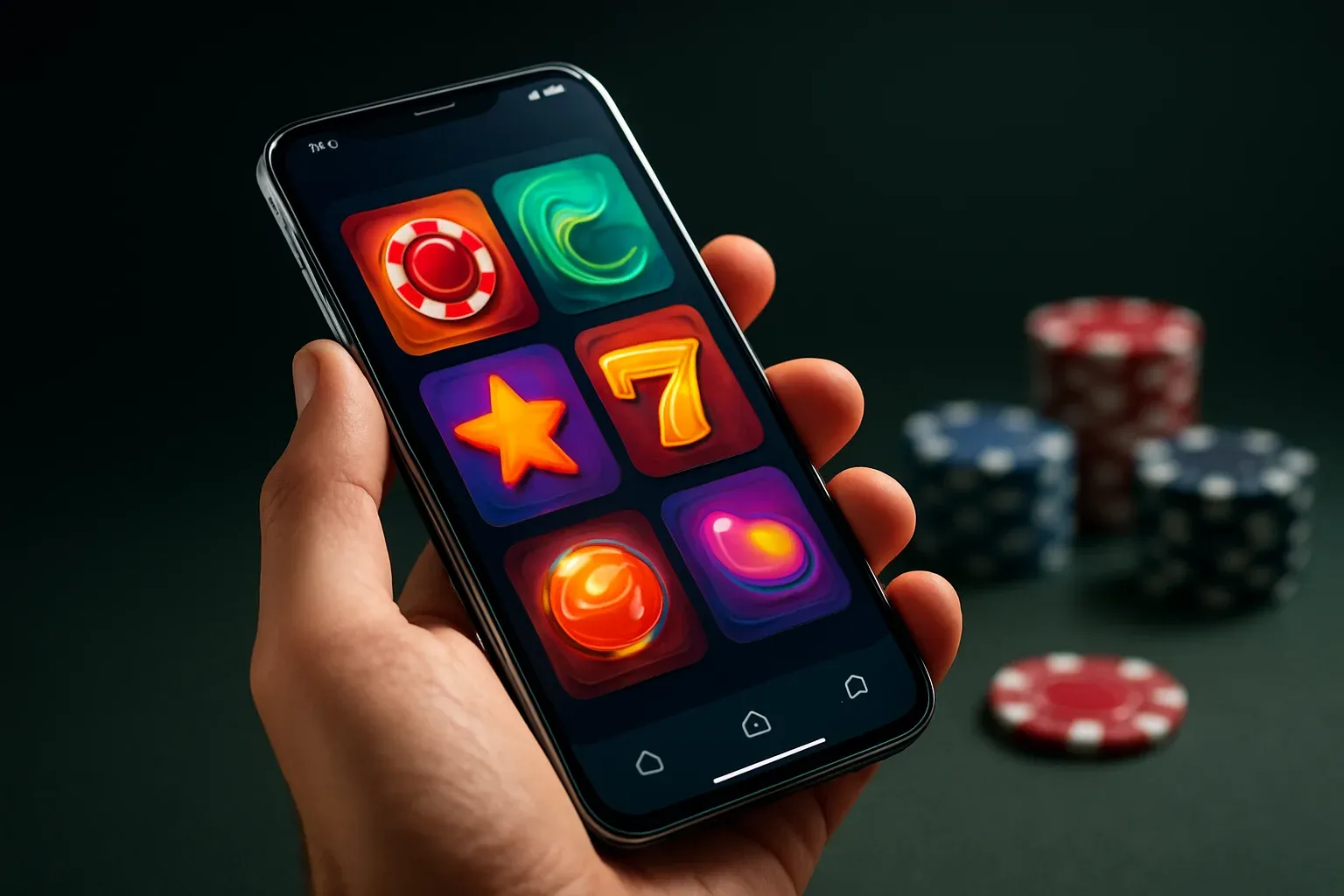 Flagship Android smartphone displaying a vivid premium casino app interface